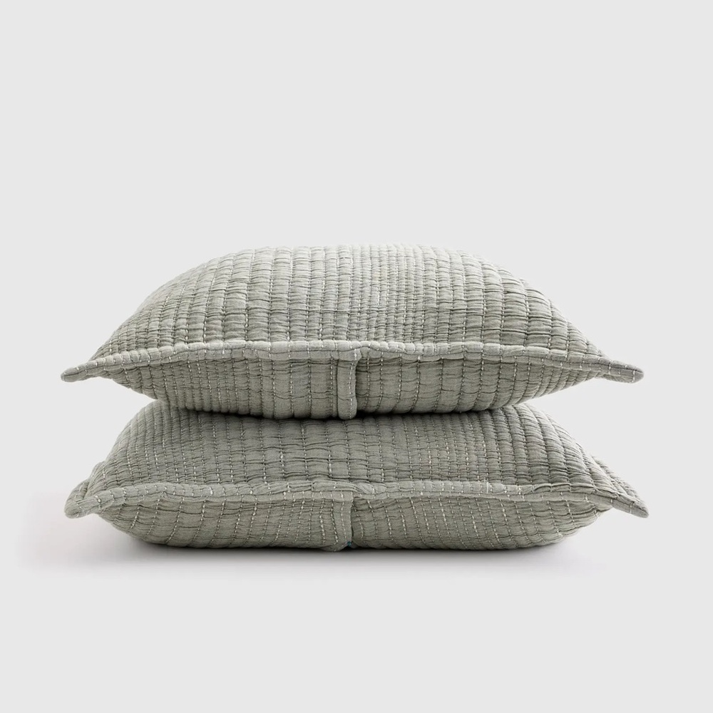 QUINCE Organic Cotton Channel Stitch Sham Set Standard Green 6674